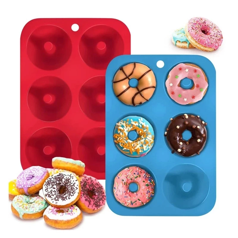 Donut Mold Silicone - 6 穴シリコーンドーナツ型ベーキングパンノンスティックベーキングペストリーチョコレートケーキデザート DIY デコレーションツールベーグルマフィンドーナツ