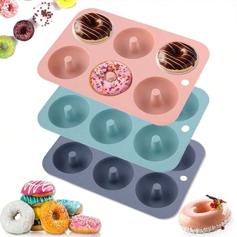 Donut Mold Silicone - 新しいシリコン製ドーナツ型、ノンスティック、食品グレードシリコン製ベーキングパン、再利用可能、6穴ペストリーツール、ホームベーキング用