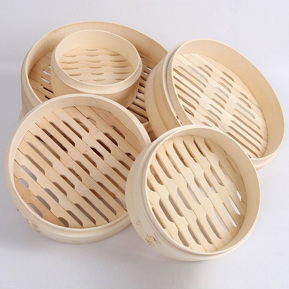 Bao Steamer Bamboo - 中国の蒸し器バスケット 蓋付き竹蒸し器バスケット 餃子蒸し器バスケット 蒸しパン調理用 蒸し器バスケット