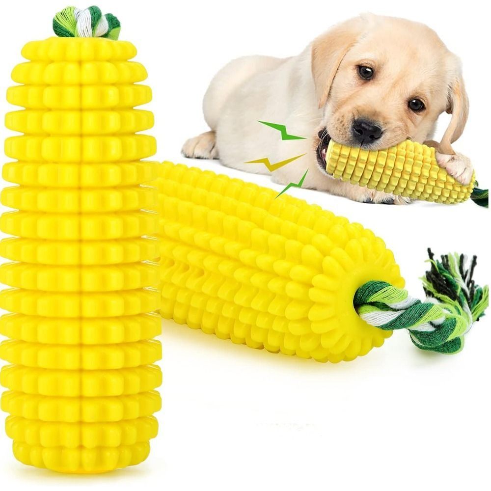 丈夫なゴム製犬用噛むおもちゃ、コーン型スティックデザイン、鳴 - Corn Dog Stick のレビューと価格