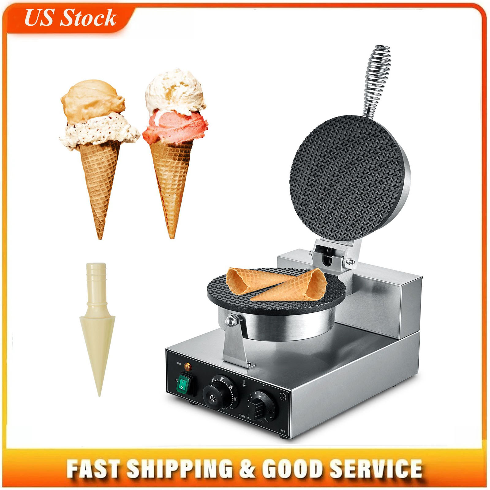 電動アイスクリームコーンメーカー、業務用1230Wワッフルコ - Waffle Cone Maker のレビューと価格